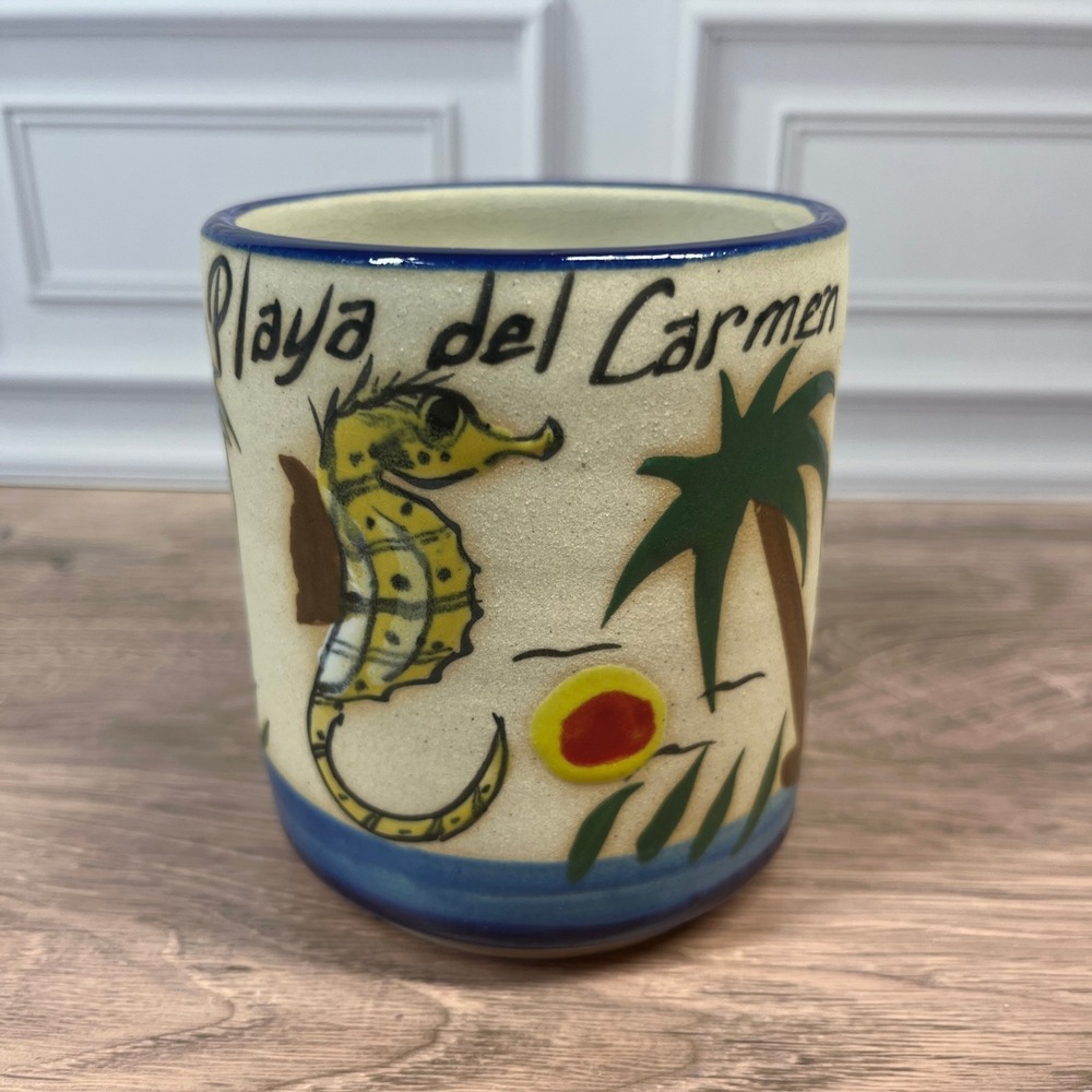 Tarra Cafe Stoneware Coffee Mug 16oz Playa‎ del Carmen Seahorse Hand Painted